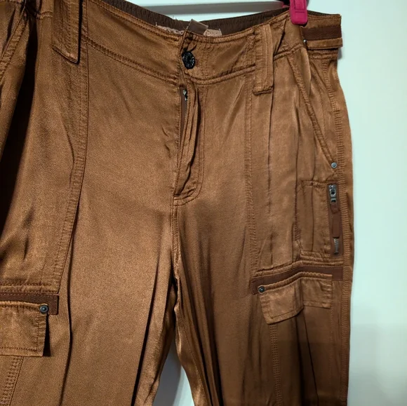 Satin Cargo Joggers in Chocolate Brown - Picture 3 of 11